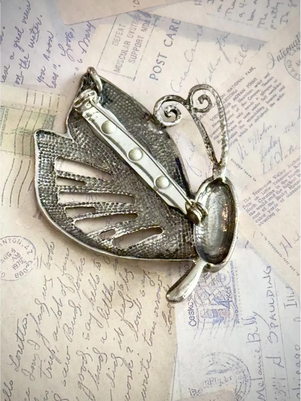 Vintage Silver-Tone Butterfly Brooch with Aurora Borealis Crystals